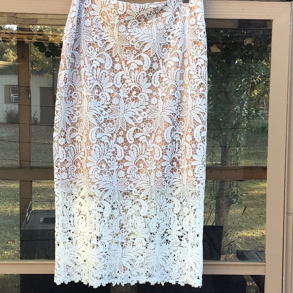 White House Black Market Cream Lace With Nude Lining Pencil Skirt - Picture 7 of 12